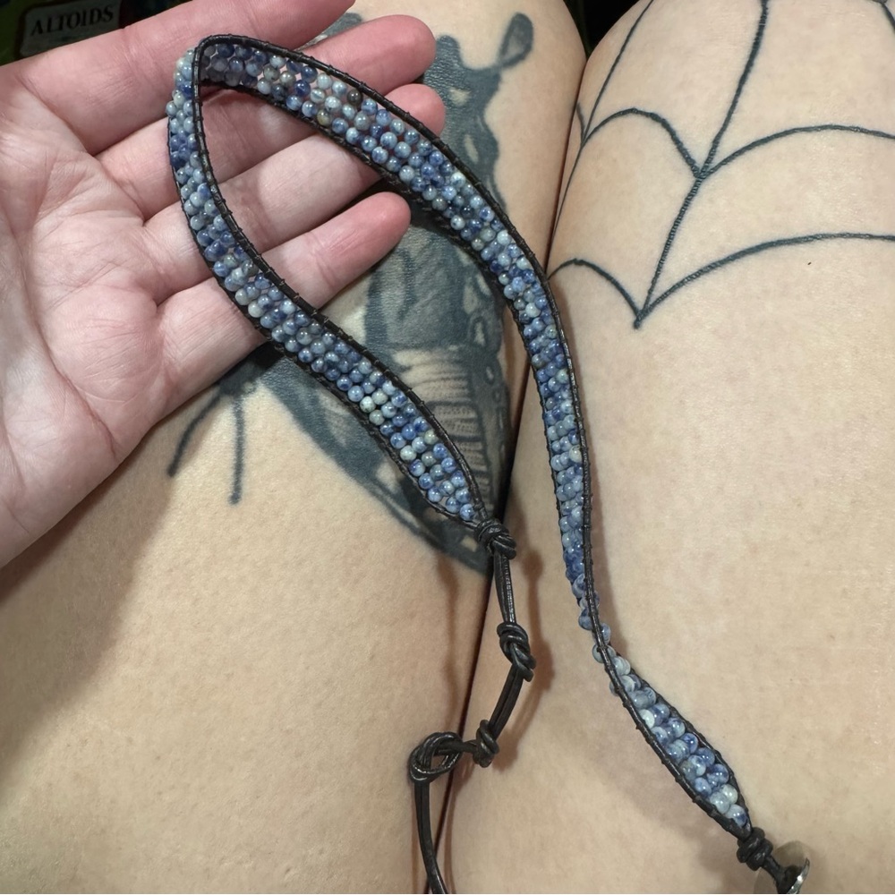 LuLu Dharma Beaded Leather Wrap Bracelet in Blue Tone